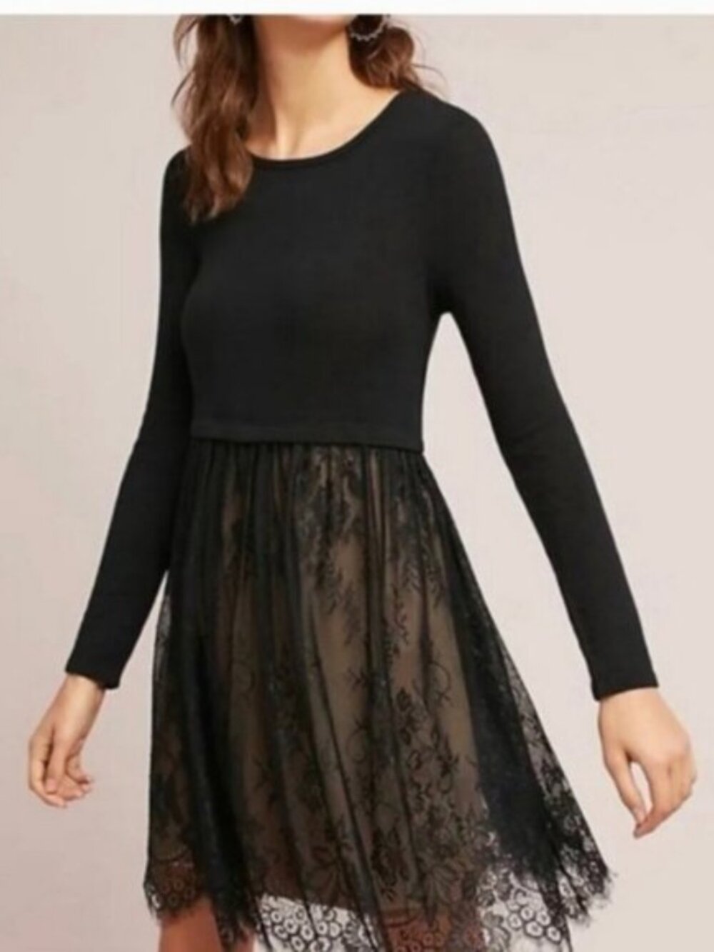 Fairy Womens Black Lace babydoll Mini Dress Sz Medium Long Sleeve Grunge